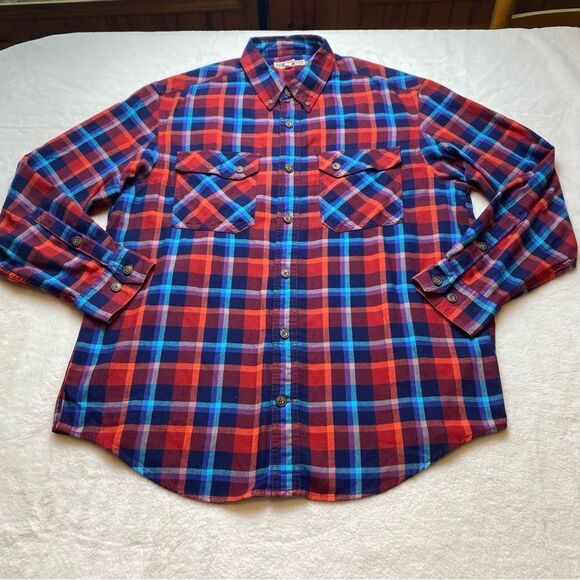 Duluth Trading Company Red, White and Blue Plaid Flannel Shirt Size Large - Picture 1 of 11